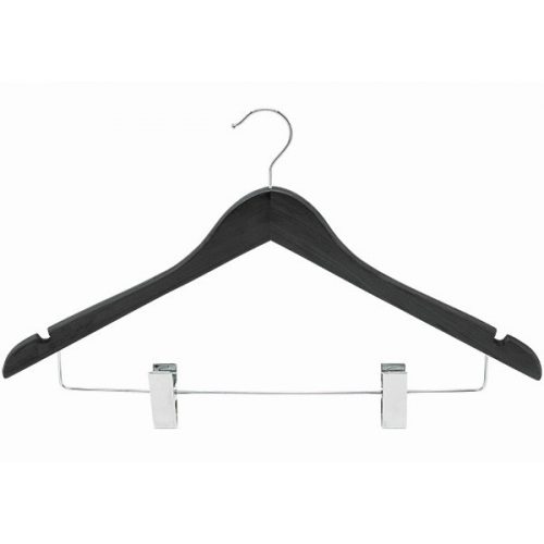 Wooden hanger with pants clips