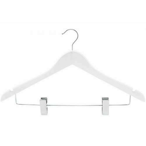 Wooden hanger with pants clips