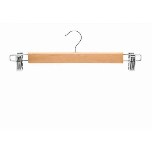 Wooden hanger with pants clips