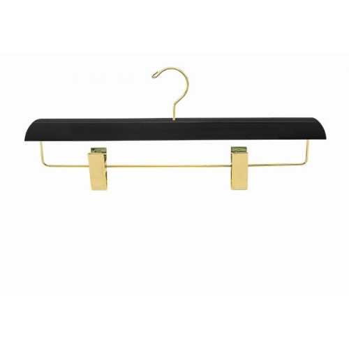 Wooden hanger with pants clips